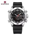 Naviforce 9253 Dual Time Rubber Belt Men's Watch- Black/Silver