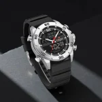Naviforce 9253 Dual Time Rubber Belt Men's Watch- Black/Silver - Image 3