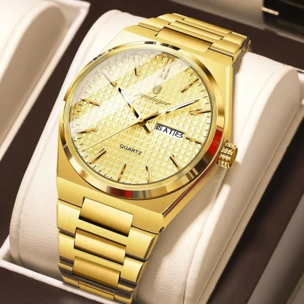 Poedagar 874 Stainless Steel Men's Watch- Golden