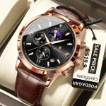Poedagar 882 Chronograph Leather Belt Men's Watch- Brown/Black