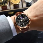 Poedagar 882 Chronograph Leather Belt Men's Watch- Brown/Black - Image 2
