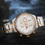Naviforce 9089 Chronograph Men's Watch- Silver/Rose Gold