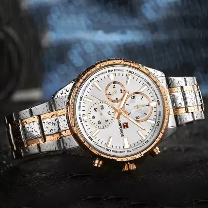 Naviforce 9089 Chronograph Men's Watch- Silver/Rose Gold