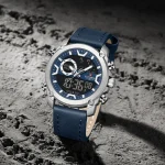 Naviforce 9261 Dual Time Leather Belt Men's Watch- Blue - Image 3