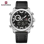 Naviforce 9261 Dual Time Leather Belt Men's Watch- Black