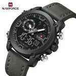 Naviforce 9261 Dual Time Leather Belt Men's Watch- Gray - Image 2