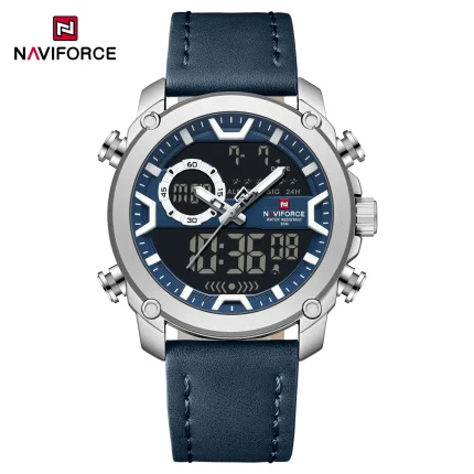 Naviforce 9261 Dual Time Leather Belt Men's Watch- Blue