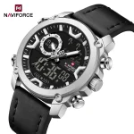 Naviforce 9261 Dual Time Leather Belt Men's Watch- Black - Image 2