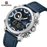 Naviforce 9261 Dual Time Leather Belt Men's Watch- Blue - Image 2