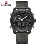 Naviforce 9261 Dual Time Leather Belt Men's Watch- Gray