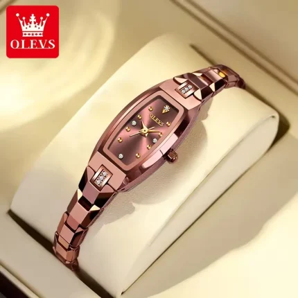 Olevs 5501 Tungsten Steel Ladies Watch- Rose Gold