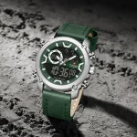 Naviforce 9261 Dual Time Leather Belt Men's Watch- Green - Image 3