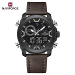 Naviforce 9261 Dual Time Leather Belt Men's Watch- Coffee