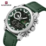 Naviforce 9261 Dual Time Leather Belt Men's Watch- Green - Image 2