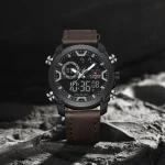 Naviforce 9261 Dual Time Leather Belt Men's Watch- Coffee - Image 3