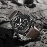 Naviforce 9261 Dual Time Leather Belt Men's Watch- Coffee - Image 4