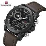 Naviforce 9261 Dual Time Leather Belt Men's Watch- Coffee - Image 2