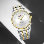 Naviforce 9272 Stainless Steel Men's Watch- Silver Golden/White
