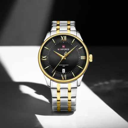Naviforce 9272 Stainless Steel Men's Watch- Silver Golden/Black