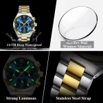 Poedagar 688 Chronograph Men's Watch- Silver Golden/Blue - Image 3