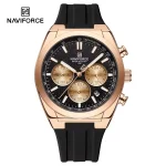 Naviforce 8080 Chronograph Rubber Belt Men's Watch- Black/Rose Gold