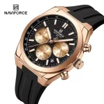 Naviforce 8080 Chronograph Rubber Belt Men's Watch- Black/Rose Gold - Image 3