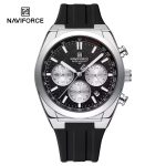 Naviforce 8080 Chronograph Rubber Belt Men's Watch- Black/Silver - Image 2