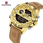 Naviforce 9262 Dual Time Leather Belt Men's Watch- Golden - Image 2