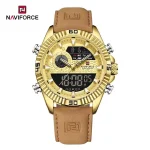 Naviforce 9262 Dual Time Leather Belt Men's Watch- Golden - Image 5