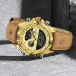Naviforce 9262 Dual Time Leather Belt Men's Watch- Golden - Image 4