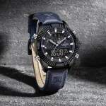 Naviforce 9262 Dual Time Leather Belt Men's Watch- Blue