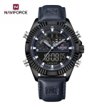 Naviforce 9262 Dual Time Leather Belt Men's Watch- Blue - Image 4