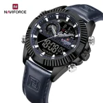Naviforce 9262 Dual Time Leather Belt Men's Watch- Blue - Image 2