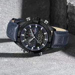 Naviforce 9262 Dual Time Leather Belt Men's Watch- Blue - Image 3