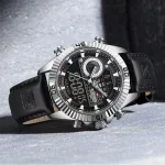 Naviforce 9262 Dual Time Leather Belt Men's Watch- Black - Image 3