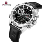 Naviforce 9262 Dual Time Leather Belt Men's Watch- Black - Image 2