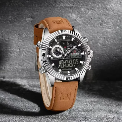 Naviforce 9262 Dual Time Leather Belt Men's Watch- Brown/Black