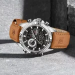 Naviforce 9262 Dual Time Leather Belt Men's Watch- Brown/Black - Image 3