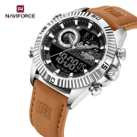Naviforce 9262 Dual Time Leather Belt Men's Watch- Brown/Black - Image 2