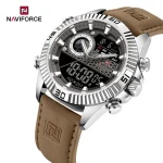 Naviforce 9262 Dual Time Leather Belt Men's Watch- Brown/Gray - Image 2
