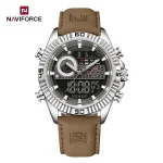 Naviforce 9262 Dual Time Leather Belt Men's Watch- Brown/Gray - Image 4
