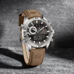 Naviforce 9262 Dual Time Leather Belt Men's Watch- Brown/Gray