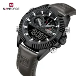 Naviforce 9262 Dual Time Leather Belt Men's Watch- Gray - Image 2