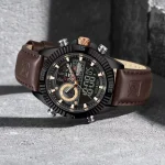 Naviforce 9262 Dual Time Leather Belt Men's Watch- Coffee - Image 3