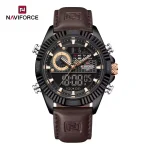 Naviforce 9262 Dual Time Leather Belt Men's Watch- Coffee - Image 4