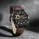 Naviforce 9262 Dual Time Leather Belt Men's Watch- Coffee