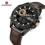 Naviforce 9262 Dual Time Leather Belt Men's Watch- Coffee - Image 2