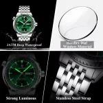 Poedagar 673 Stainless Steel Men's Watch- Silver/Green - Image 3