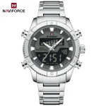 Naviforce 9259 Dual Time Stainless Steel Men's Watch- Silver