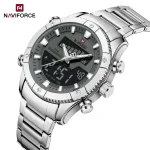 Naviforce 9259 Dual Time Stainless Steel Men's Watch- Silver - Image 3
